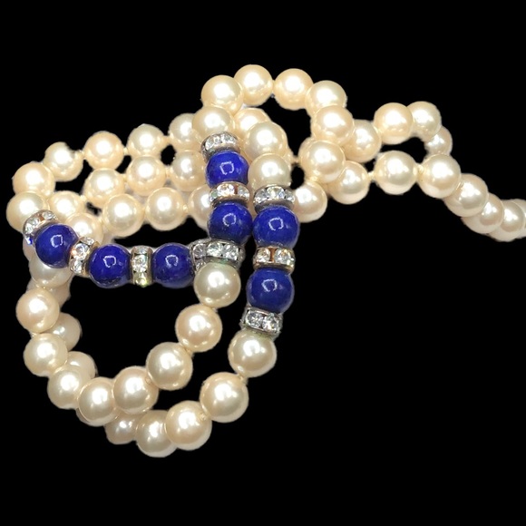 🌺Vintage Pearl & Lapis Necklace - Picture 8 of 15